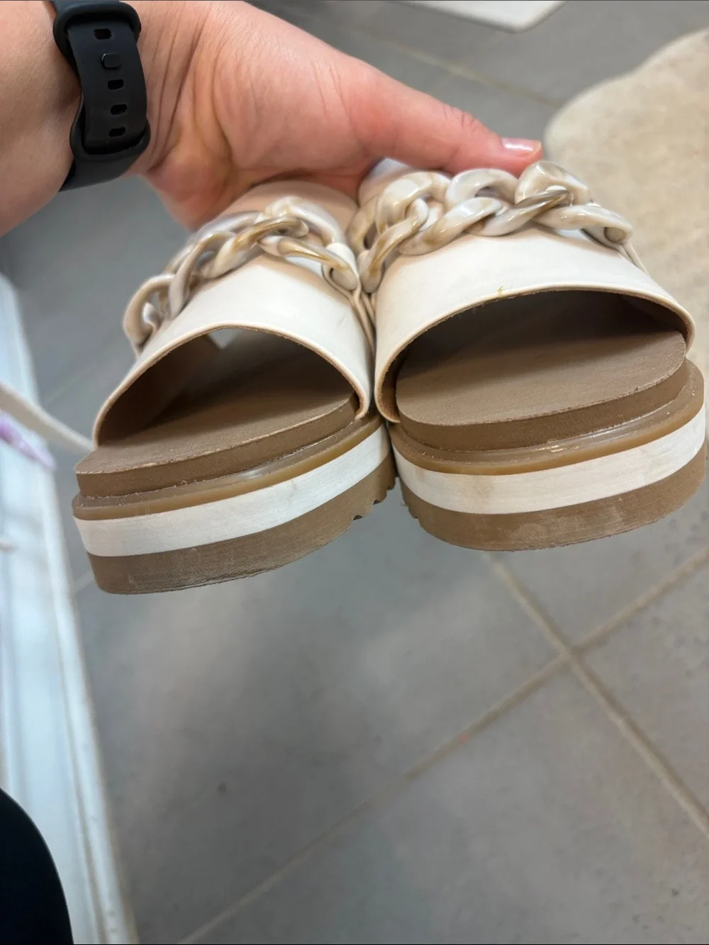 Yellow Box Women’s White Slide Sandals with Chain Accent